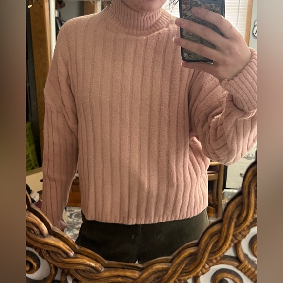Pink Ribbed Turtleneck Sweater - Picture 7 of 7